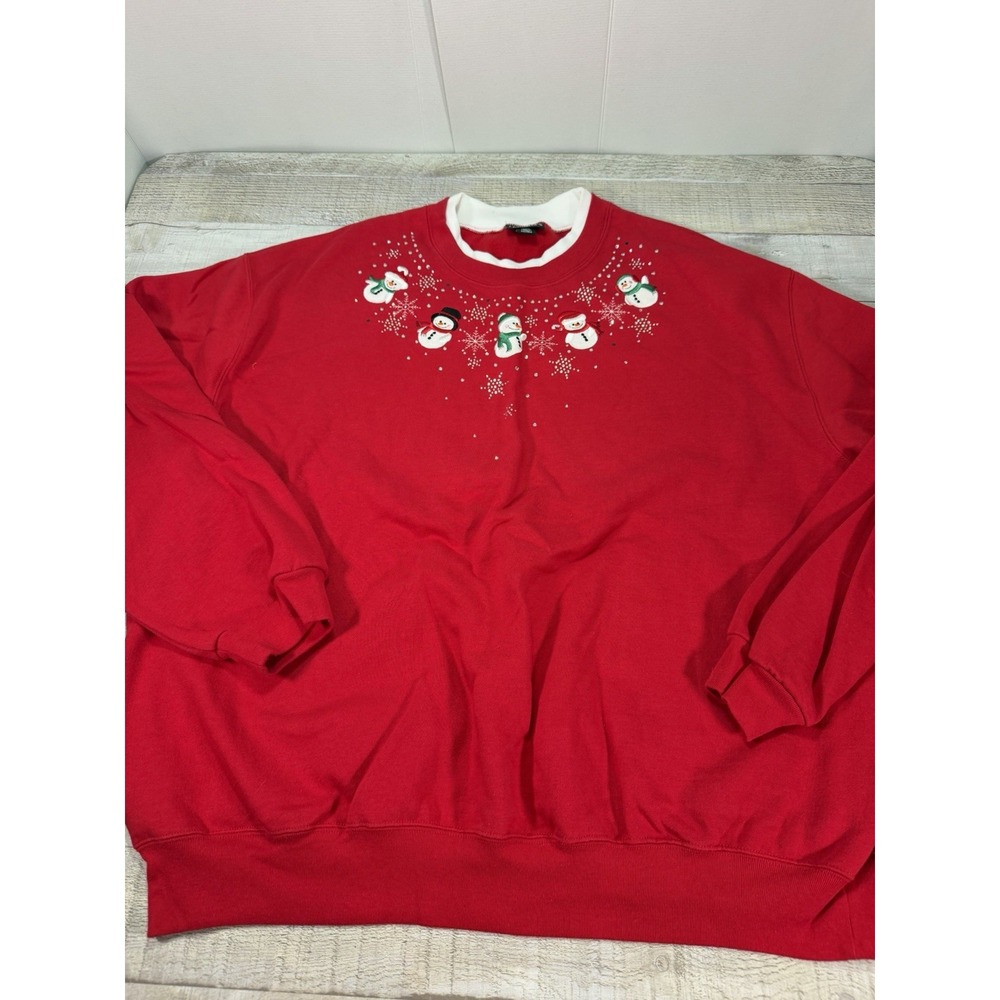 Trilogy Morning Sun Christmas Sweatshirt 2X Snowman Rhinestone Grandmacore Red